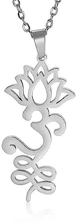 VASSAGO Collier Om en forme de fleur de lotus pour femmes et filles - Pendentif en forme de lotus - Symbole Om Aum Ohm - Collier de yoga avec breloque en forme de fleur de lotus - Bijou spirituel en