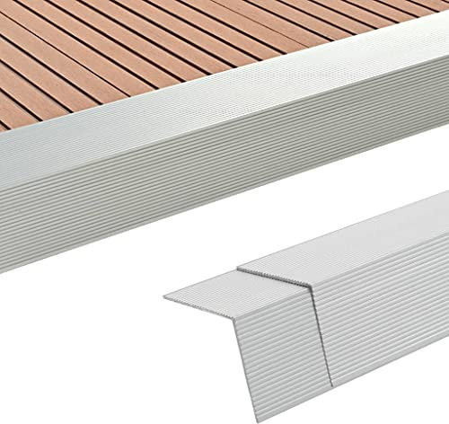 Homgoday 5 Stück Terrassendielen Winkelleisten Aluminium 170 cm Silber Eckkante L Profil Terrassendielen Eckleiste Terrassendielen schützen den Rand des Decks Terrassendielen Treppenkante