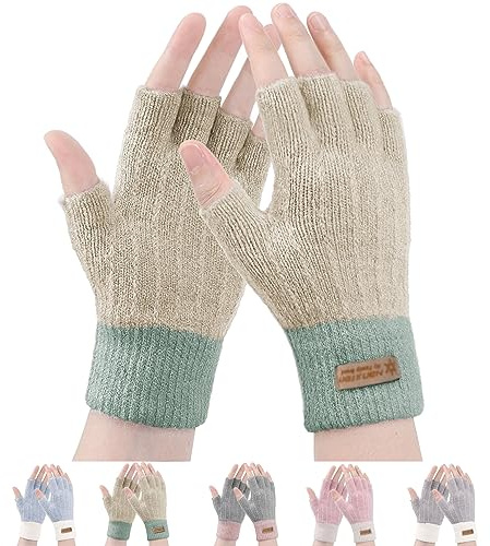 FCHUI Winter Fingerless Gloves - Women Warm Knit Half Fingers Mittens Thermal Fingerless Gloves Ladies Half Fingers for Running Sking