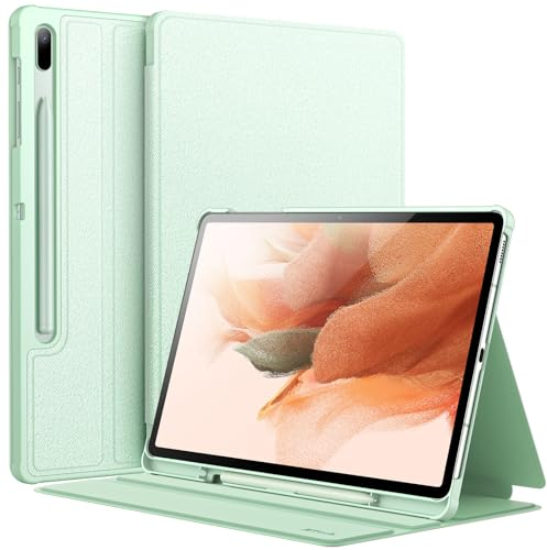 JETech Hülle für Samsung Galaxy Tab S8 Plus 2022 / S7 FE 2021 / S7 Plus 2020 12,4 Zoll mit S Pen Halter, Schlank Folio Ständer Tablet Schutzhülle, Multi-Winkel Ansehen (Nebliges Grün)