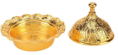 Eujgoov Plat à Bonbons Doré en Laiton avec Couvercle, Bol à Sucre Turc pour Mariage Maison, Accessoire de Table Idéal pour Cadeau et Décoration