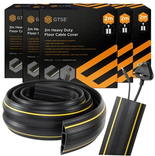 GTSE Passe-câbles au sol GTSE, longueur 2 m x 5 paquets (10 m), protège les câbles électriques, prévient les accidents, pour les bureaux, les écoles, noir jaune