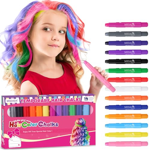MSDADA Hair Chalk for Girls -14 Temporary Colors Hair Color Dye Washable Makeup Kit DIY Birthday Halloween Gifts for Girls Party Supplies
