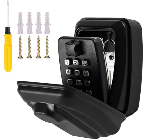 Schlüsseltresor mit Zahlencode Aussen Groß Schlüsseltresor mit 12 Stellig Schlüsselsafe Aussen Wasserdicht Rostfrei Ultra-Robuste Wandmontage Schlüsselbox Außen für Zuhause, Büros, Garagen (Schwarz)
