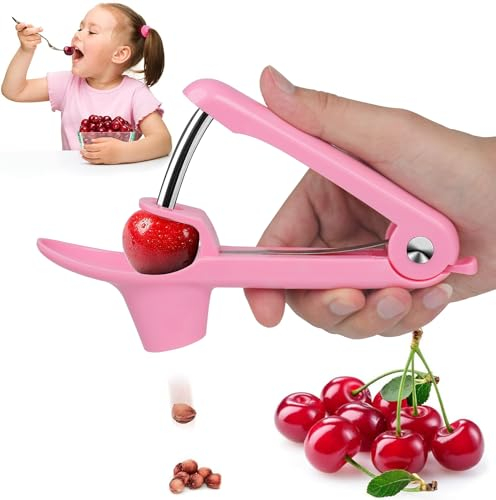Axpsw Cherry Pitter Tool, Cherry Stone Remover, Cherry Corer, Pink, ABS Plastic & Stainless Steel Handle