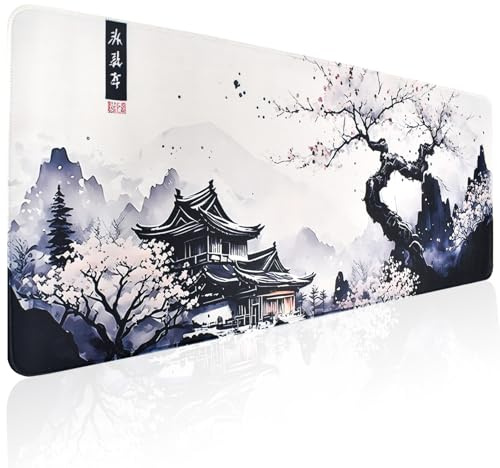 Alfombrilla De Ratón Blanca Japonesa300*800*3MM,Alfombrilla De Escritorio Grande De Flor De Cerezo,Alfombrilla De Teclado Juegos De Anime,Base De Goma Antideslizante,Protección De Escritorio Extendida