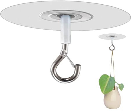 Adhesive Ceiling Hook - Heavy Duty Self-Stick Ceiling Hooks, Strong Weight Bearing Eye Hooks | No-Drill Hanging, Sticky Hanger for Plants, Wind Chimes, Lights, and Balloons