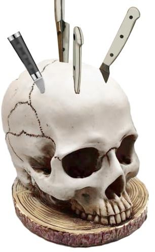 Porte-couteaux en forme de tête de mort – Porte-couteaux effrayant | Décoration squelette horreur pour couteaux de cuisine et fruits pour fête d'Halloween effrayante