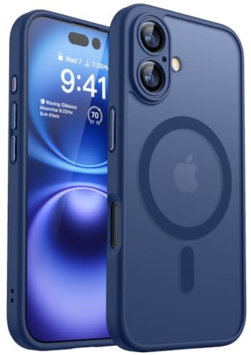 CANSHN Cover Magnetica per iPhone 16(6,1 Pollici), Compatibile con MagSafe, [Protezione Completa Della Fotocamera], Custodia Traslucida Opaca Protettiva Sottile Antiurto 6,1 Pollici, Blu Profondo