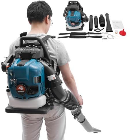 Soffiatore posteriore a benzina, aspiratore da giardino a 4 tempi, 75,6 cc con potenza del motore da 2600 W e serbatoio da 1,9 l, velocità variabile, pustione per foglie raffreddata ad aria con
