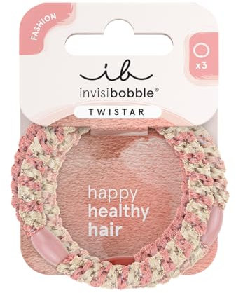 invisibobble Twistar Haargummi Blush Braids, Stylisches Haaraccessoire beige & rosa, Haargummi Damen für jeden Look,3 Stück
