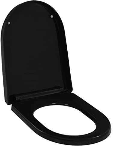 Toilettendeckel, WC Sitz mit Absenkautomatik und Quick-Release, Toilettensitz Schwarz, 46x36,5cm, für Standard-Toilettenbecken,145023
