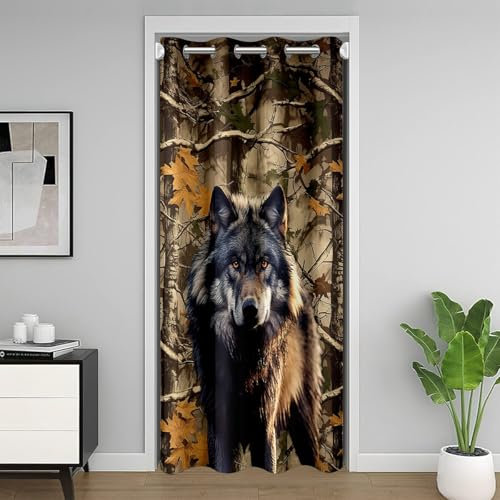 Feelyou Wolf Türvorhang, Privatsphäre, 1 Panel, 106,7 x 203,2 cm, Wölfe, heulend, 30 % - 50 % Verdunkelung, isolierter Thermovorhang für Jugendliche und Erwachsene, Tierwolfe, Türabdeckung, Vorhang,