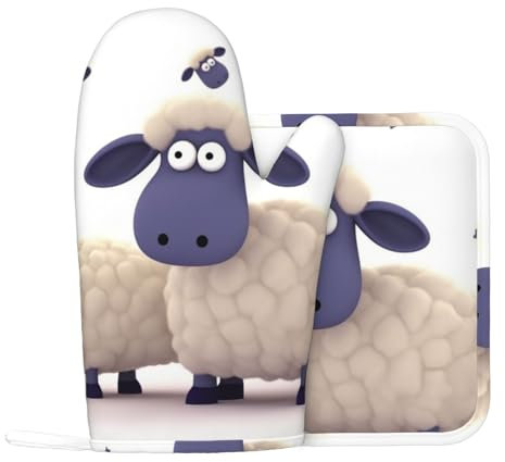 Lot de 2 maniques et maniques en silicone antidérapant et résistant à la chaleur en forme de mouton