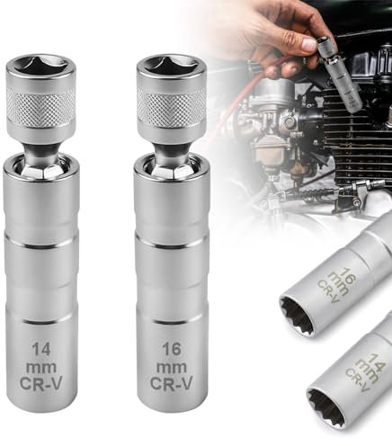 Egyndior 2 Stück Zündkerzenschlüssel 14mm und 16mm,Zündkerzenschlüssel,Magnetisch Zündkerzenstecker, 3/8 Zoll Zündkerzen Nuss,Zündkerze Demontagewerkzeug für Die Autoreparatur Zündkerzenschlüssel Set