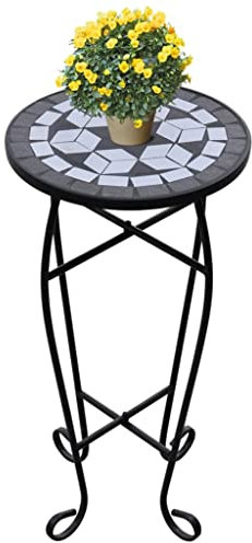 Rasen & Garten Gartenarbeit Pflanzenständer Mosaik Beistelltisch Pflanztisch Schwarz Weiß