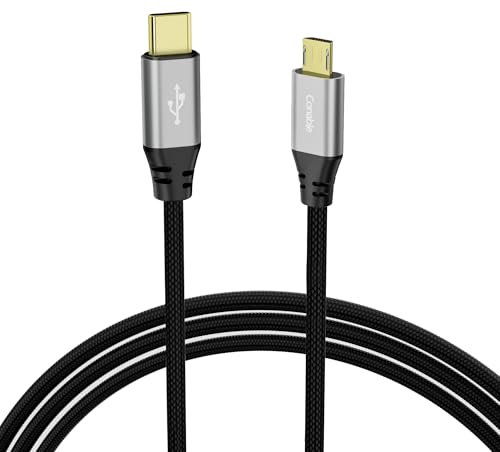 USB C to Micro USB Cable 6 FT, USB Type-C to Micro USB Android Charger Cord, Nylon Braided, Gold-Plated Connectors, Compatible with Galaxy S7 S6 J7 Edge Note 5, PS4, Kindle, MP3, Handheld Fan, More