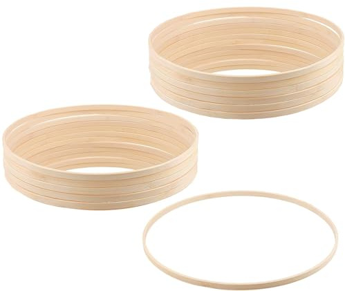 FUNSUEI 12 Stück Holzringe zum Basteln 30 cm, Bambus Ring, Dekoring Holz für DIY Handwerk