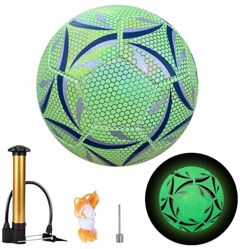 SKIKHN Leuchtender Fußball Größe 5, Reflektierender Fußball Im Dunkeln, Reflektierender Soccer mit Pumpe und Tragetasche, Leuchtender Football für Nachtspiele, Jugendliche und Erwachsene