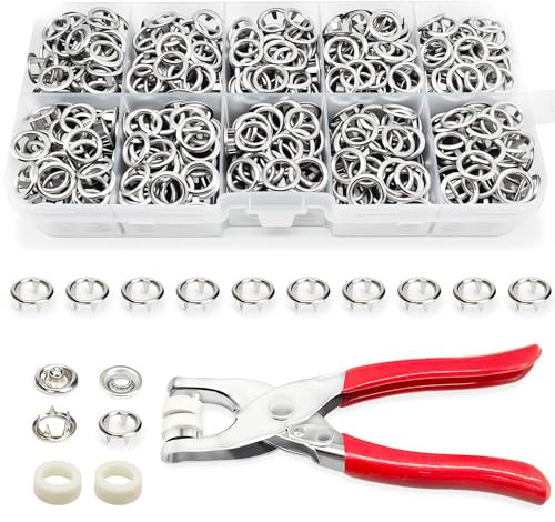 ATGLP 803 bottoni a pressione in metallo per tessuto, colore argento, con pinze di fissaggio, kit di bottoni a pressione da 9,5 mm, per progetti fai da te, abbigliamento e cucito