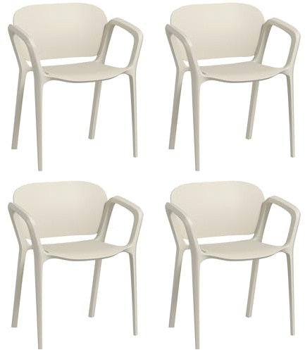 Outsunny Set 4 Sedie da Giardino Impilabili con Braccioli, Sedie da Esterno in PP, Resistente ai Raggi UV e Impermeabile, da Patio, Balcone, Terrazza, Esterno e Interno, 60x56x75 cm, Bianco
