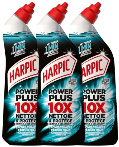 Harpic - Lot de 3 Gels WC Power Plus nettoyant surpuissant taches tenaces - nettoyant WC antibactérien - efficace sans brosse - 750ml