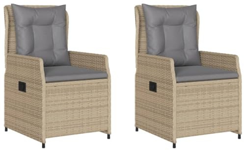 Massbinet Gartensessel 2 STK. Verstellbar Beige Poly Rattan Beige und Grau Vollverflechtung