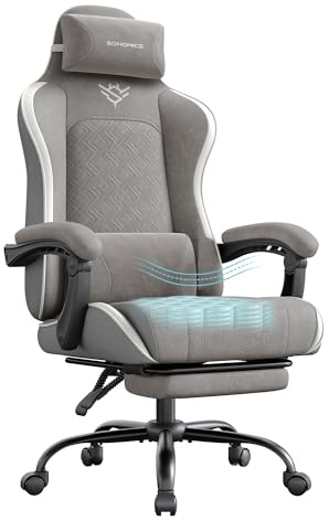 SONGMICS Silla Gaming, Silla Ergonómica de Escritorio, con Resortes, Reposapiés y Reposabrazos, Gris Paloma OBG079G01