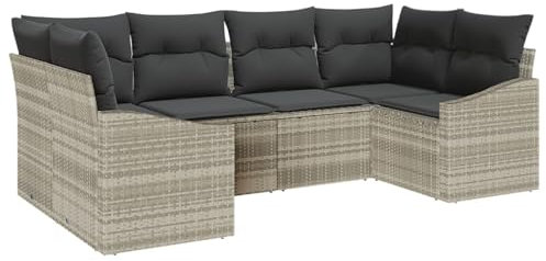 vidaXL Garten-Sofa-Set 6 pcs Hellgrau Poly Rattan, Garten- und Terrassensatz, modernes Sofa, Outdoor-Sitzmöbel mit verstellbaren Füßen, relaxen im Sommer!