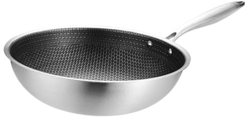 UTHCLO Sartén Wok Antiadherente De Acero Inoxidable 32 Cm Mango Ergonómico Resistente Al Desgaste Para Cocina De Gas y Horno, Adecuado Para Verduras y Carnes