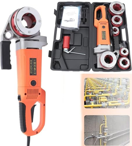 Kit de roscado portátil de mano for roscado de tuberías eléctrico fácil de usar: con 6 terrajas de 1/2-2 y 4 terrajas de 1/2-1 1/4, for uso industrial.(6heads)