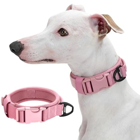 OneTigris Hundehalsband Kleine Hunde, Taktisches Hundehalsband mit Griff, Weich Gepolstert Breites mit Kunststoffschnalle und Ring aus Aluminiumlegierung, Rosa, XS(25-33cm)
