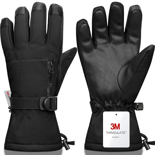 Odtmger Guanti impermeabili per la neve per bambini Mittens compatibili con schermi touch, caldi, adatti per le condizioni meteo fredde e lo snowboard.