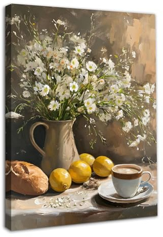 Dazzlewall Gerahmt Vintage Blumen Wandkunst Poster, Zitrone Küche Bilder Wanddekoration Gänseblümchen Stillleben Druck für Schlafzimmer Wohnzimmer Dekor 12x16 zoll