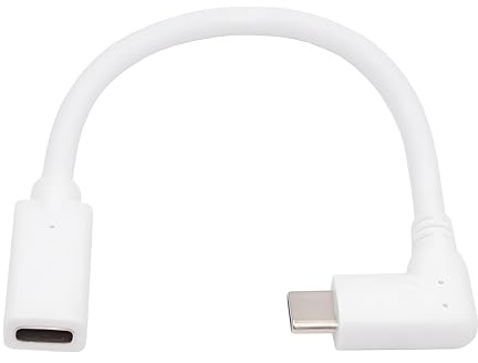 NFHK Cable blanco USB-C tipo C macho a hembra, cable de datos USB 2.0 de extensión, ángulo de 90 grados, 65 W, carga rápida para computadora portátil, tableta y teléfono.