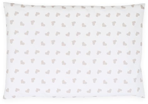 Balbina Kissenbezug 80 x 80 cm für Kinder & Babys, Kopfkissenbezug 100% Baumwolle, für Kinderzimmer, Kinderwagen oder Kinderbett, Baumwoll-Kopfkissenbezug mit Reißverschluss, Herzen beige/Weiß