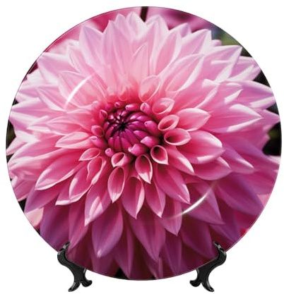 Bone China Decorative Plate Floral Dahlia Flower Ceramic Dinner Plates Floral Dahlia Flower Decorative Plates Stand Ceramic Ornament Art Crafts Porcelain Plate for Living Room Kitchen Table Home