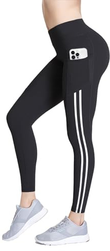 Zidoley Sport Leggings Damen mit Taschen, Leggins Damen Schwarz, High Waist Boom Booty Gym Leggings Blickdichte Sportleggins Lang für Yoga Fitness (L)