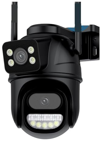 Telecamera di sicurezza, Telecamera di sorveglianza 4K 8MP Dual Lens Zoom digitale 4X AI Rilevamento umano Telecamere IP PTZ sicurezza esterna wireless per la sicurezza domestica(4MP Add 64G SD Card)