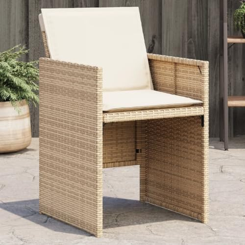 Mokuyary Trädgårdsstolar med kuddar, set om 4, beige, poly rotting, balkongstol, terrassstolar, matstolar för terrass, trädgård, balkong – E