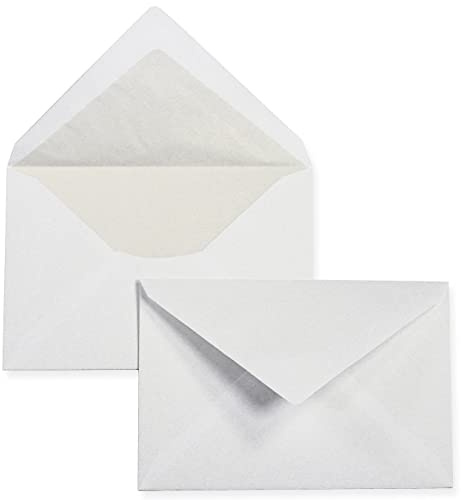 Umschläge C6 weiss 100 St. PREMIUM gefüttert 100/qm | weiß mit Innenfutter Seidenfutter nassklebend von TATMOTIVE Format 114 x 162 mm für Karten und gefalzte Briefe A6