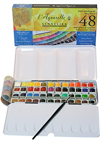 Sennelier Aquarelles Metalldose mit 48 halben Näpfen + 1 Pinsel