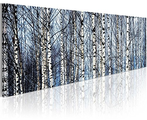 murando - Wandbilder XXL Bäume Birke 135x45 cm 1 tlg - Wand Deko Vlies Leinwand Bilder Groß Wanddeko Wohnzimmer Schlafzimmer Kunstdrucke Panoramabild - Birkenstämme Wald Landschaft Natur
