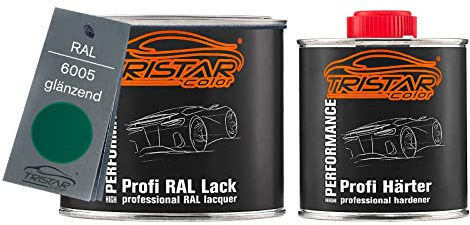 TRISTARcolor RAL 6005 Moosgrün glänzend Lack Dose + Härter 0,75 L | 2K-Set aus Lack + Härter, schnelltrocknend