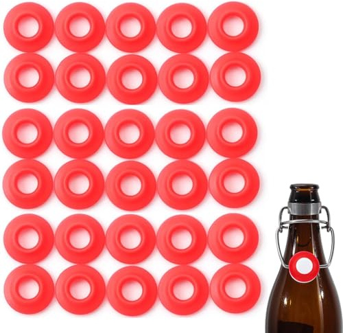 FERRODAY 30PCS Silicone Gasket for EZ Cap Red Washers Swing Flip Top Bottle Cap Gasket Home Brew Beer Soda Bottle Seal Swing Top Bottle Gasket -30 Bottle Gaskets