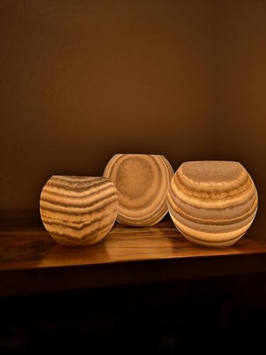 Maison Zoe Teelichthalter Alabaster-Stein Kugel Rund groß Natur - handgeschnitzte Kerzenhalter - Deko - Windlichthalter