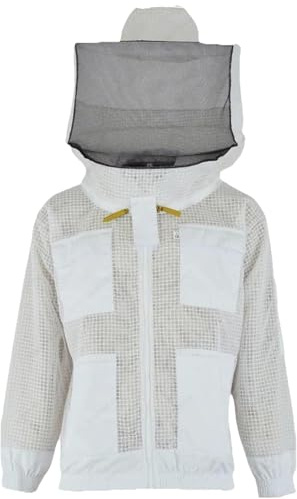 UVJRVG Unisex Bienenschutz, 3 Schichten, ultra-belüftet, Sicherheitsschutz, Imkerjacke, rund, Schleierjacke mit kostenlosen Handschuhen, Weiß (XL)