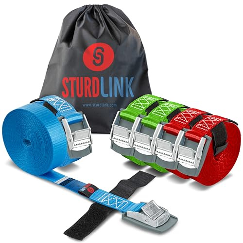 Set x6 Piccole Cinghie di Fissaggio 25mm 250kg con Fibbia Metallo 3 m 4m 5m per Portapacchi Bici, Barre Portatutto, Bagagli Moto, Carrello, Canoa Kayak, Surf, Portabici e Baule Auto, Rimorchi