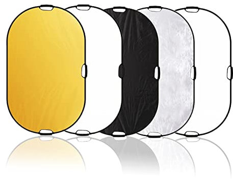 Selens 5 en 1 Reflector de Luz Oval 100x150CM Plegable Portátil con Asa Iluminación Estudio Fotográfico Fotografía al Aire Libre, Color Negro, Blanco, Oro, Plata, Translúcido