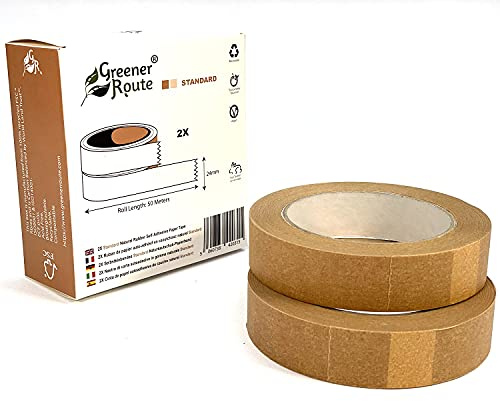 2X Standard Paper Tape 24mm by Greener Route | Recyclable | Natural Rubber Self-Adhesive | 50 Meter Length | Framing, Masking, Packing or Wrapping | 50 Meter Length (2)